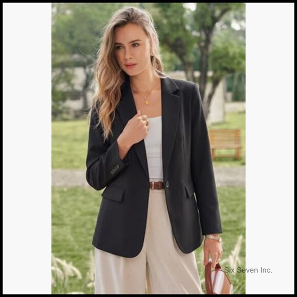 Linen Blend Notched Lapel Blazer for Business Casual Wear - Picture 3 of 6